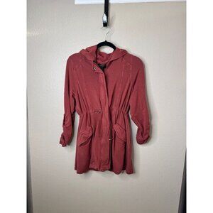 Torrid Women's‎ Rust Jacket Size 00 lightweight rayon hooded zip up gathered